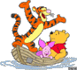 Pooh, Tigger, Piglet in boat