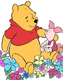 Pooh, Piglet sitting among flowers