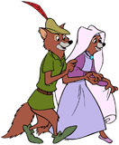 Robin Hood walking with Maid Marian