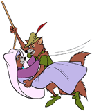 Robin Hood swinging in to rescue Maid Marian