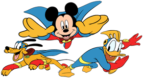 Mickey Mouse, Pluto & Donald Duck: flying superheroes
