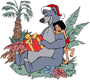 Mowgli and Baloo holding a Christmas present