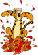 Tigger jumping in fall leaves