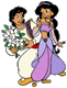 Aladdin surprising Jasmine with bouquet of flowers