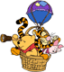 Pooh, Piglet, Tigger in hot air balloon