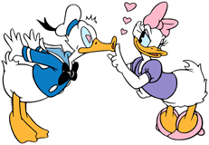 Donald Duck leaning in to kiss Daisy