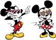 Minnie, Mickey wearing sunglasses