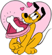Pluto holding a Valentine's Day gift