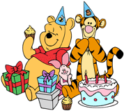 Winnie the Pooh, Tigger and Piglet celebrating a birthday