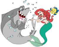 Ariel and Flounder having a friendly conversation with a shark