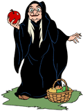 The Witch holding the poisoned apple from her basket
