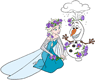 Elsa decorating Olaf with spring flowers