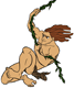 Tarzan swinging from vine