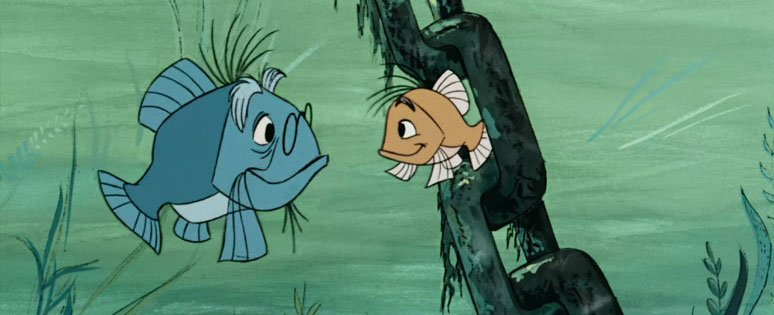 Wart and Merlin as fish