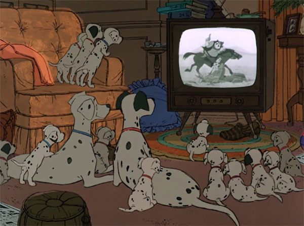 Pongo, Perdita, puppies watching tv
