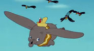 Dumbo flying with crows