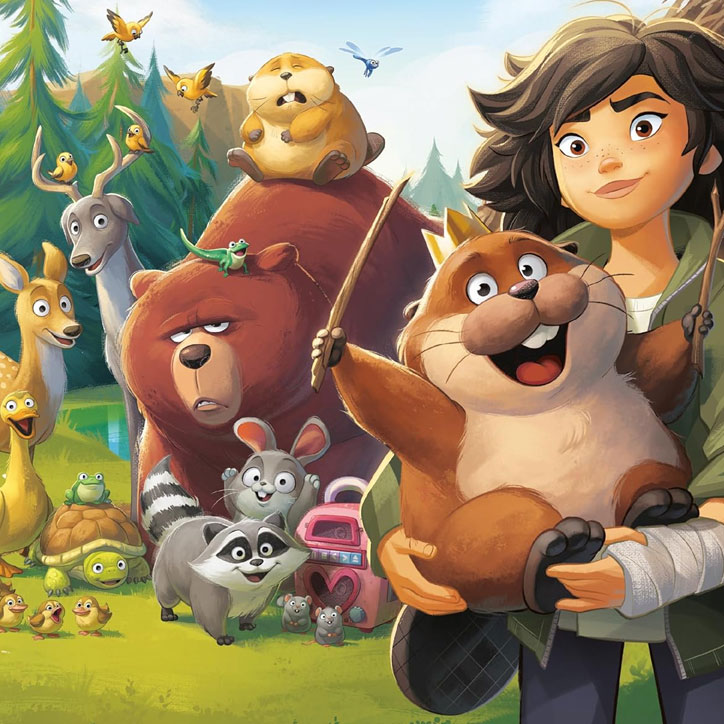 Mabel as a human with King George and other animals