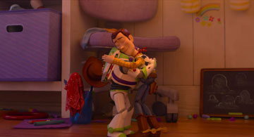Buzz and Woody hugging