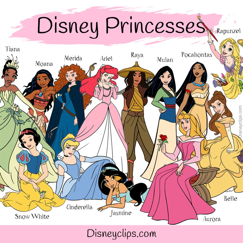 all disney princesses and princes names