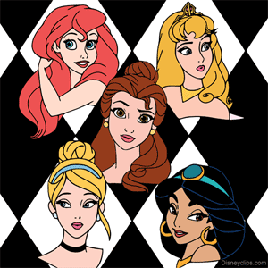 Disney Princesses on black and white background