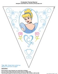 Cinderella flowers and hearts party banner