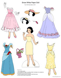Snow White paper doll, dresses, accessories