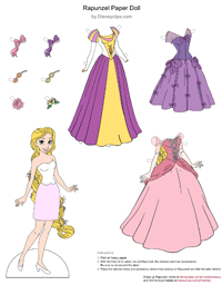 Rapunzel paper doll, dresses, accessories