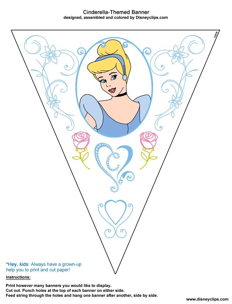Cinderella Flowers And Hearts Party Banner free disney up