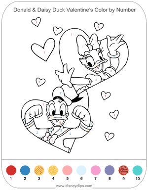 Donald & Daisy Duck Valentine's Day color by number
